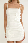 Mirisa Flower Accent Smocked Mini Dress White