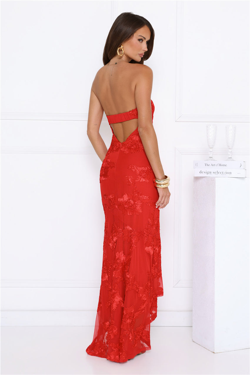 Babe Energy Strapless Maxi Dress Red