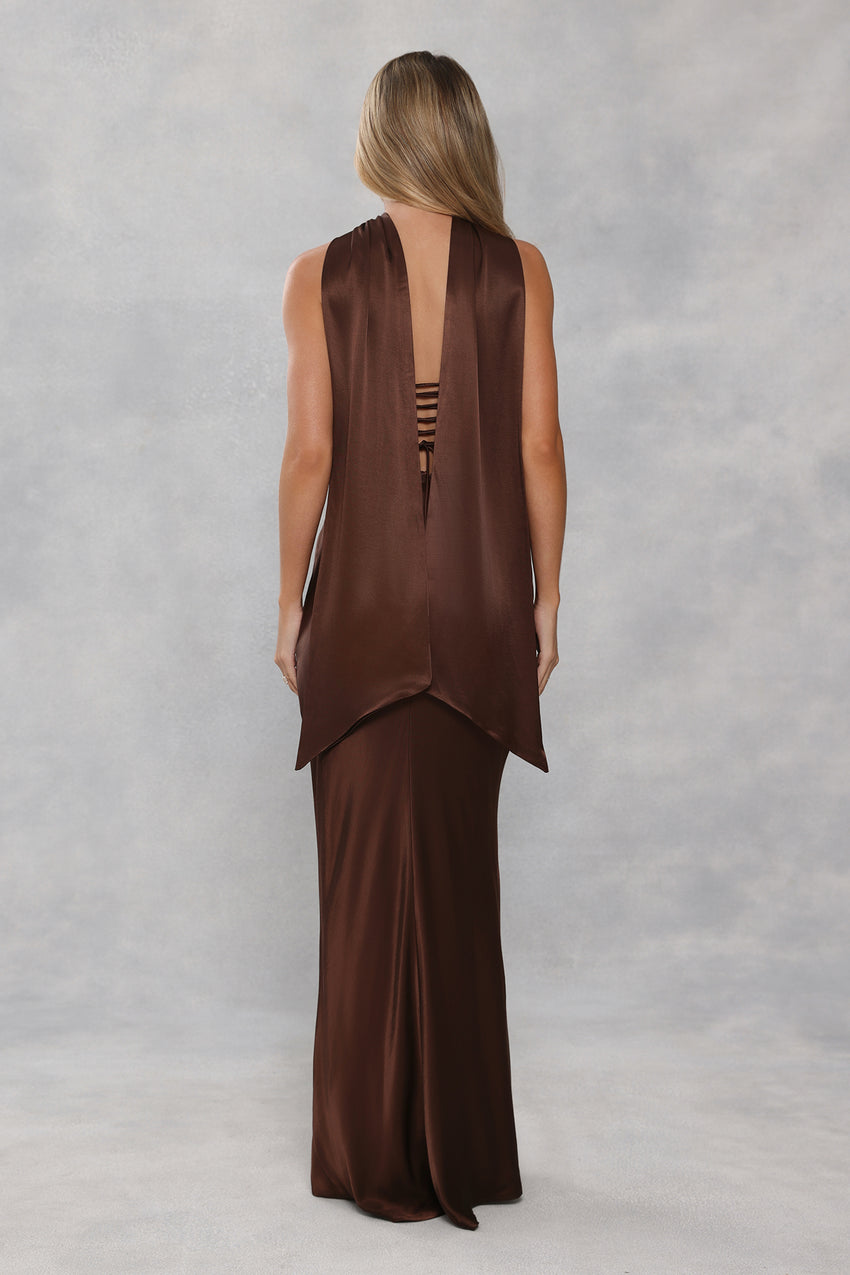 Satin Neck Scarf Chocolate Brown