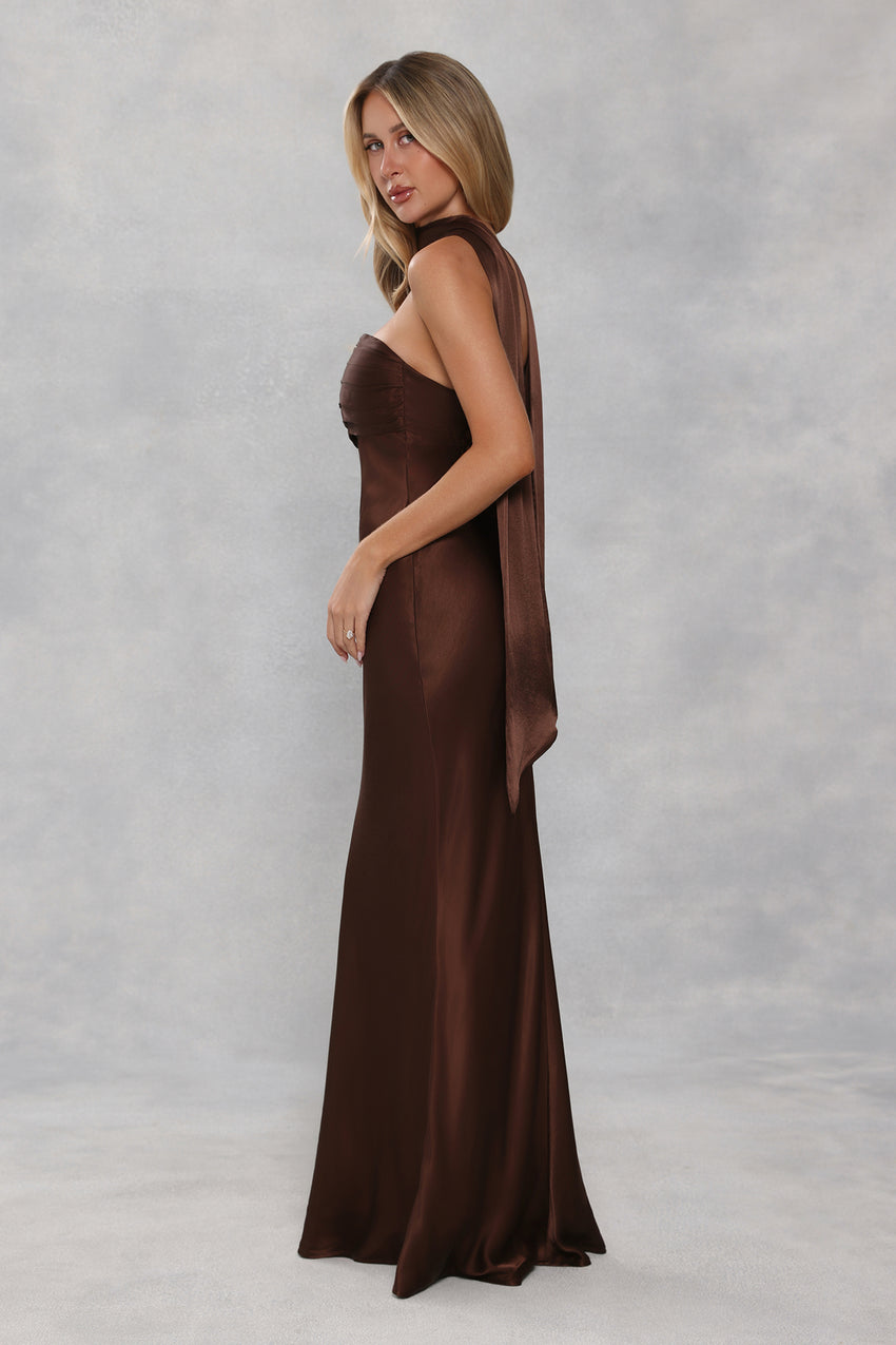 Satin Neck Scarf Chocolate Brown