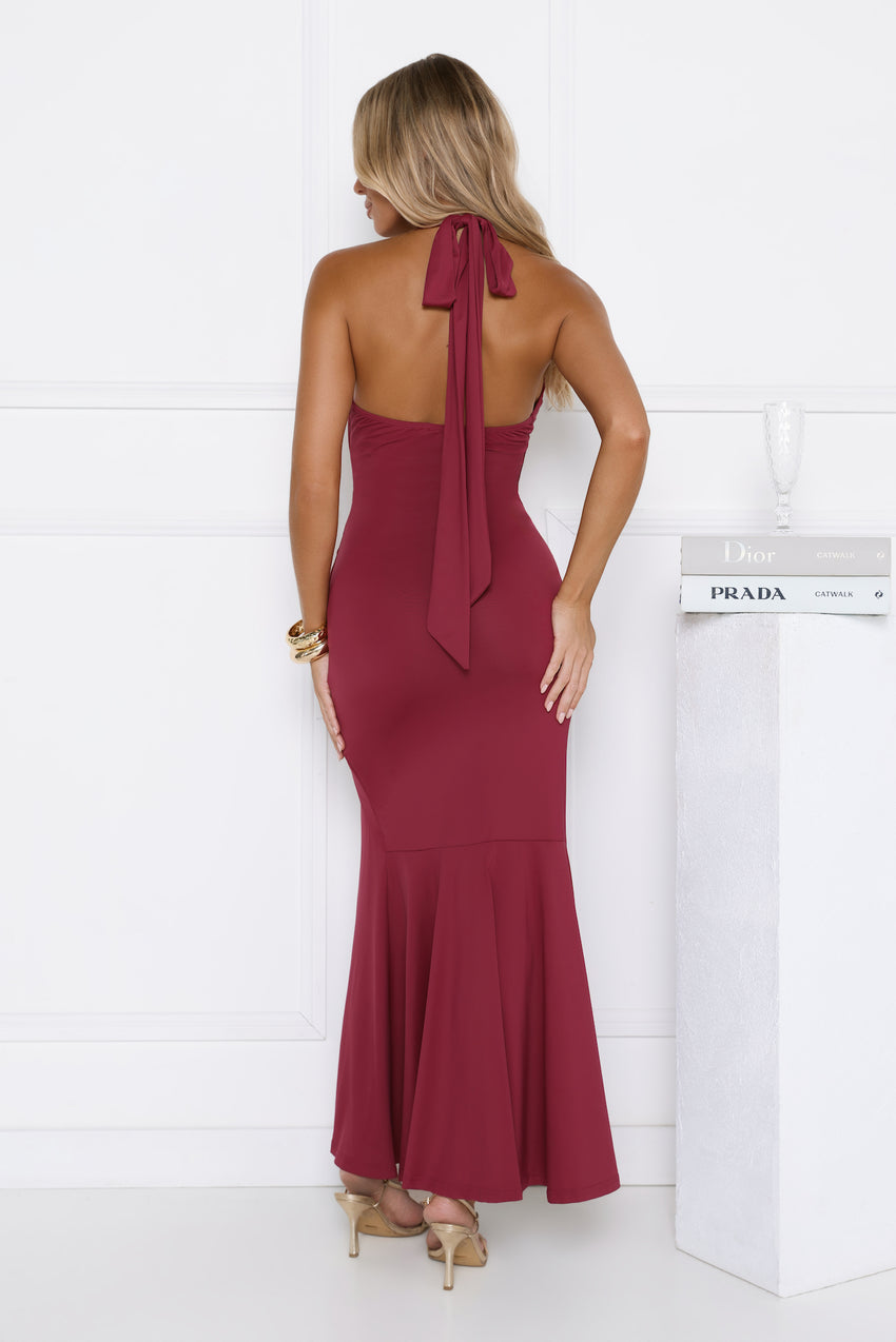 Pretty In Motion Halter Maxi Burgundy