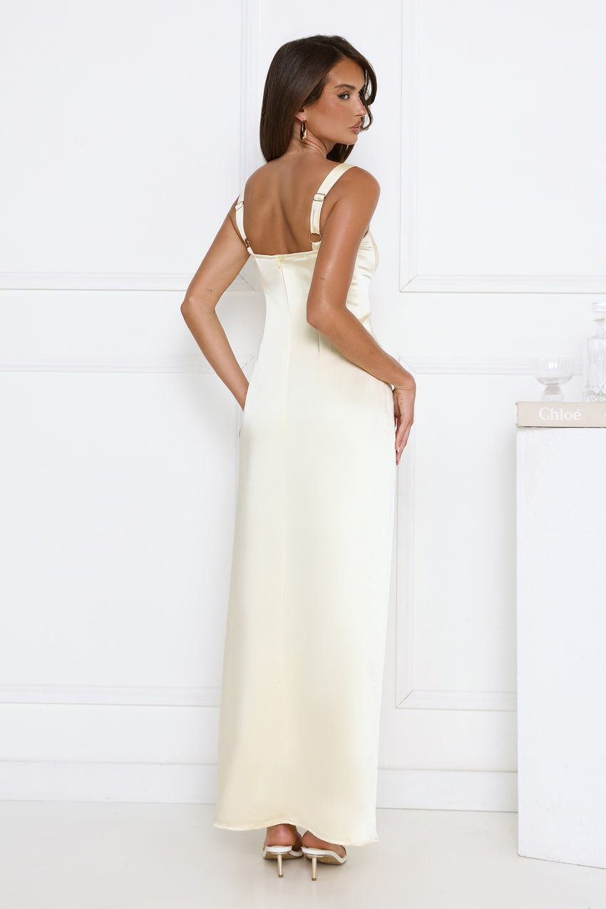Headturner Energy Satin Maxi Dress Yellow