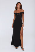 Ethereal Lace Off Shoulder Maxi Dress Black