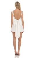 High Neck Back Bow Dress In White