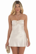Flower Satin Halter Dress