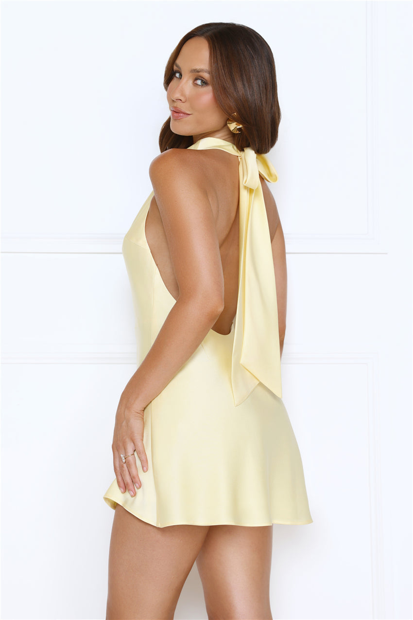 Power Walk Satin Halter Mini Dress Butter