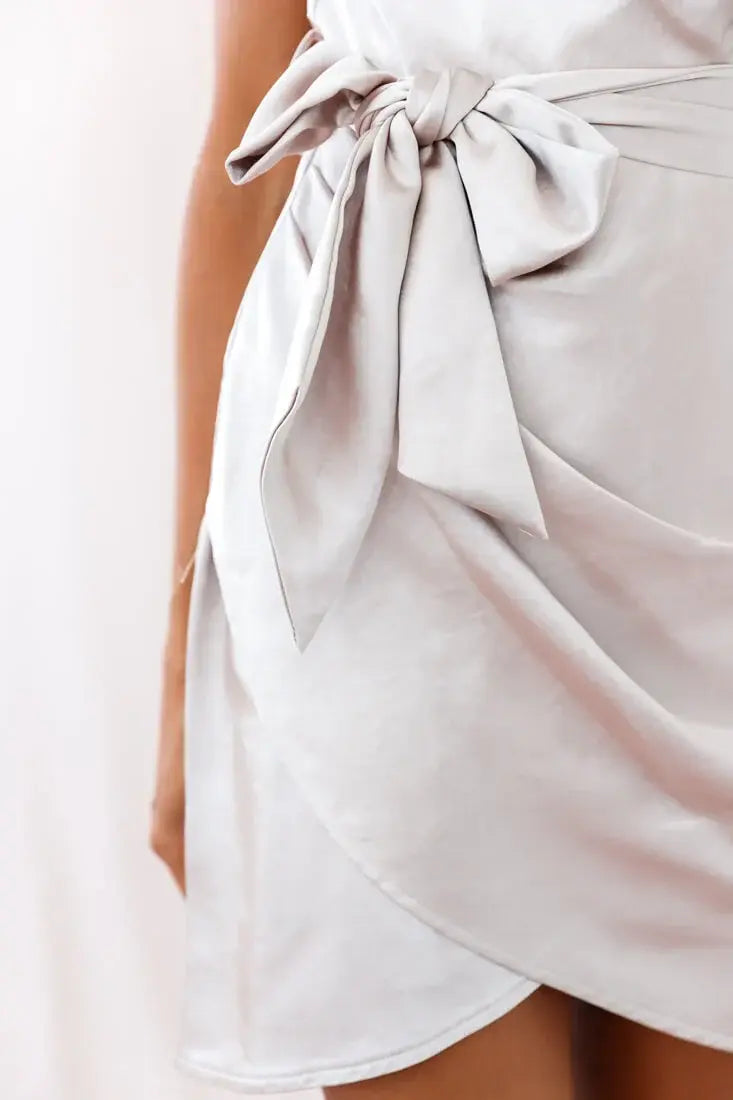 Bebe Satin Cowl Neck Wrap Dress Champagne