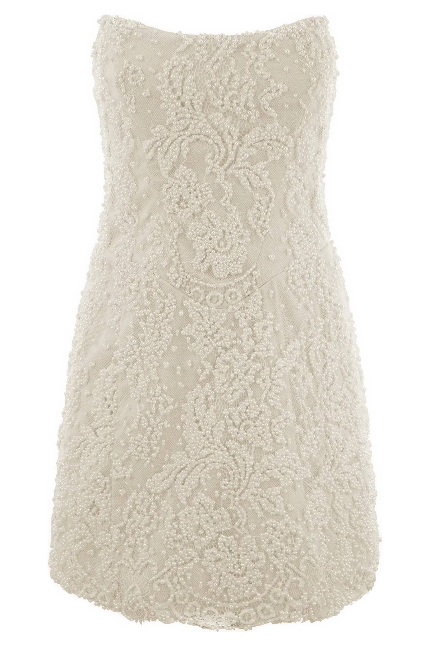 Eva Hand Beaded Pearl & Lace Mini Dress - White