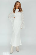Kalia Long Sleeve Lace Midi Dress Cream