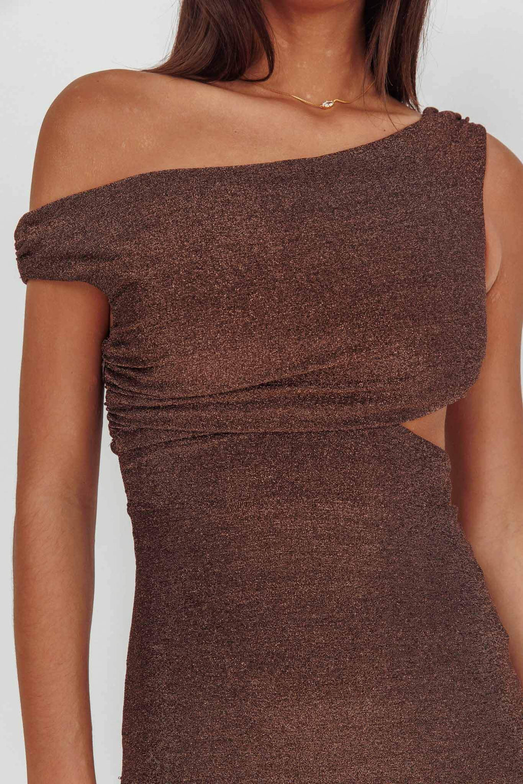 In Blooms Asymmetric Neckline Maxi Dress Shimmer Chocolate