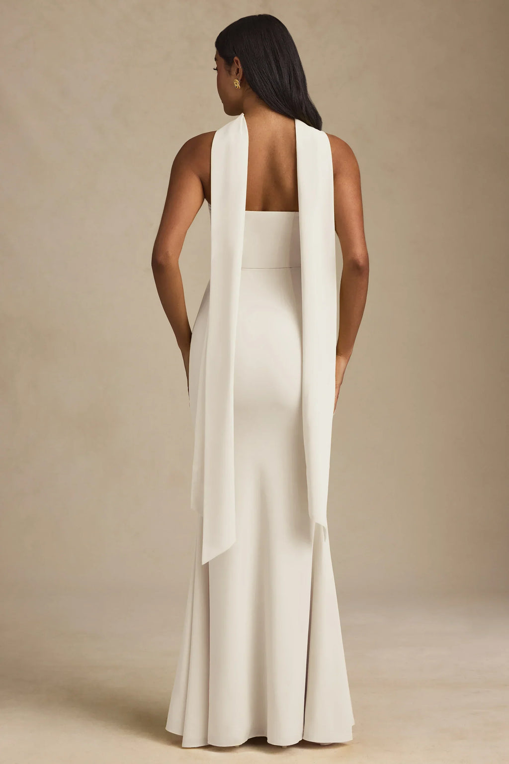 Scarf-Detail Strapless Gown In Ivory