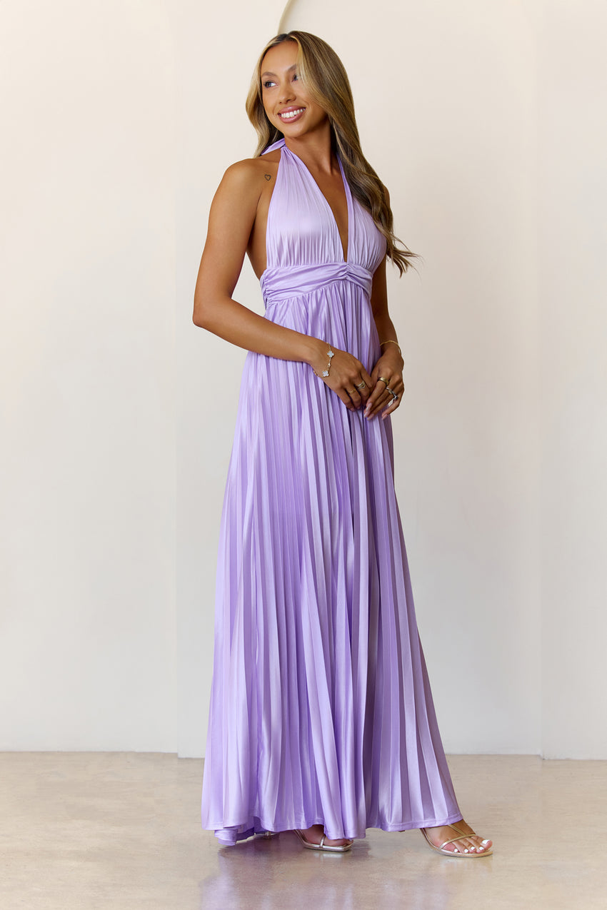 Shimmering Sea Pleated Halter Maxi Dress Lilac