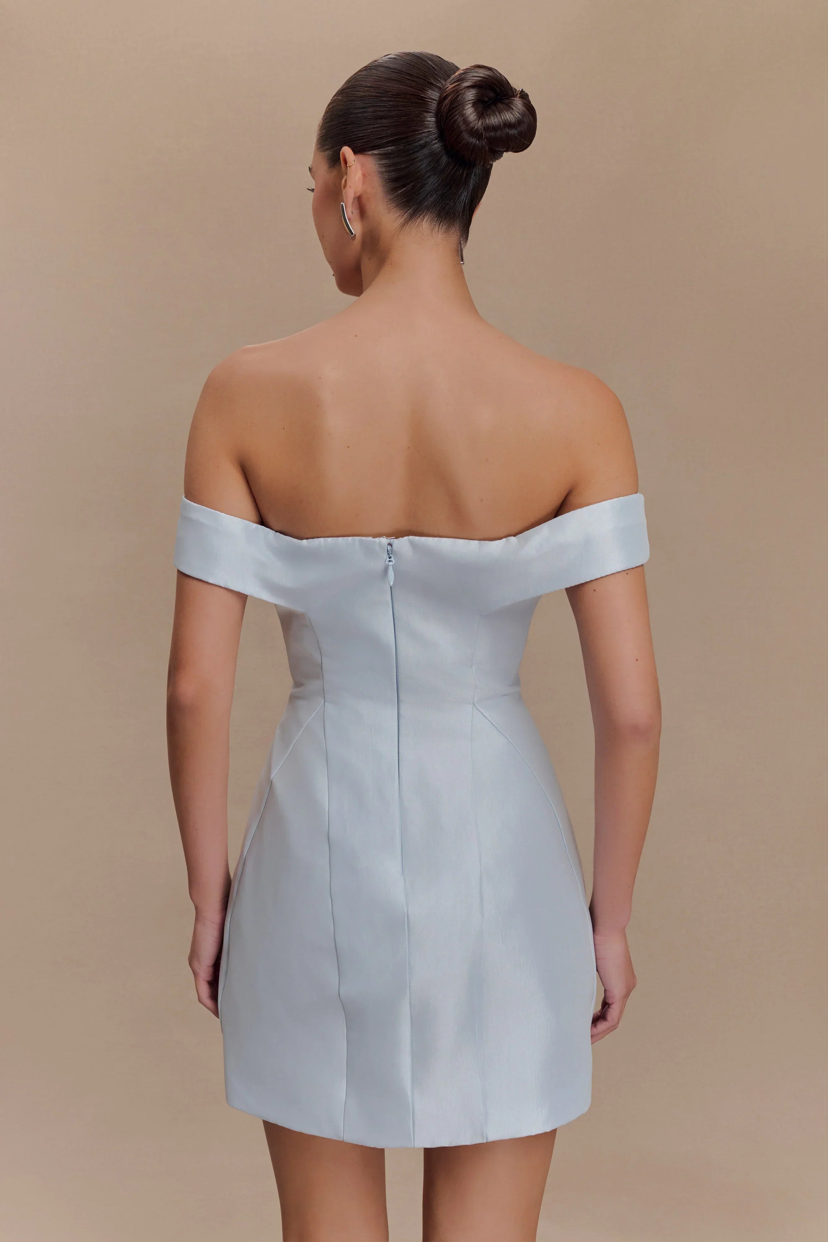 Diana Off Shoulders Mini Dress - Powder Baby Blue