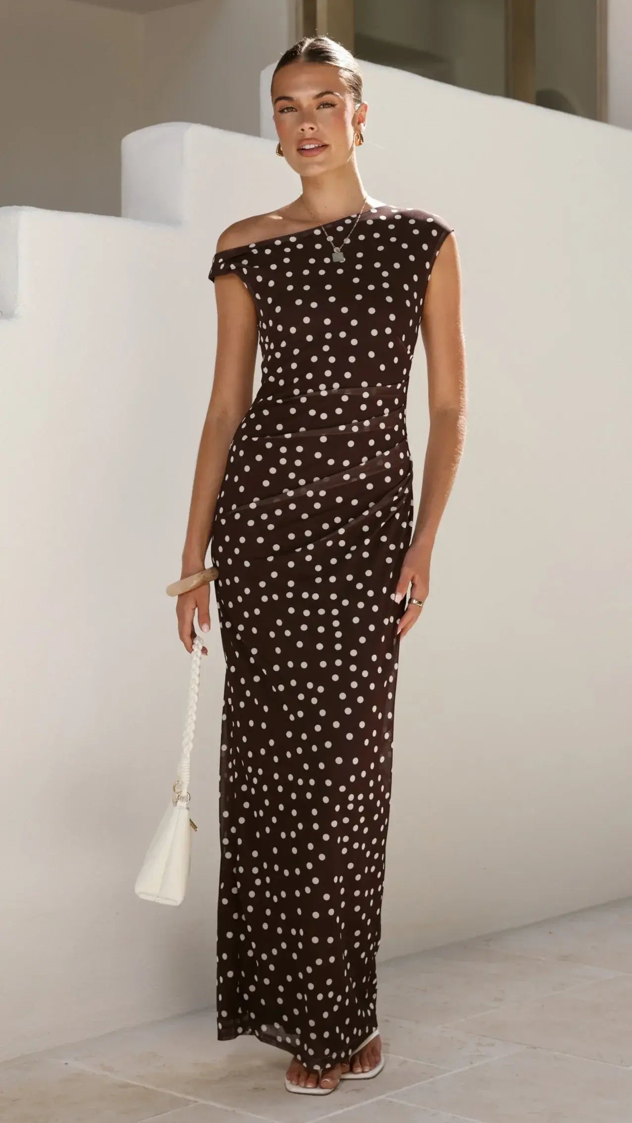 Lilani Maxi Dress - Chocolate/White Polka Dot
