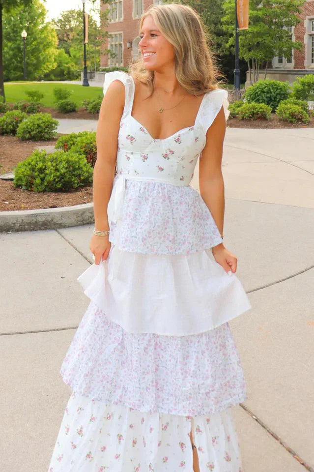Sweetheart Neck Floral Print Layered Dress
