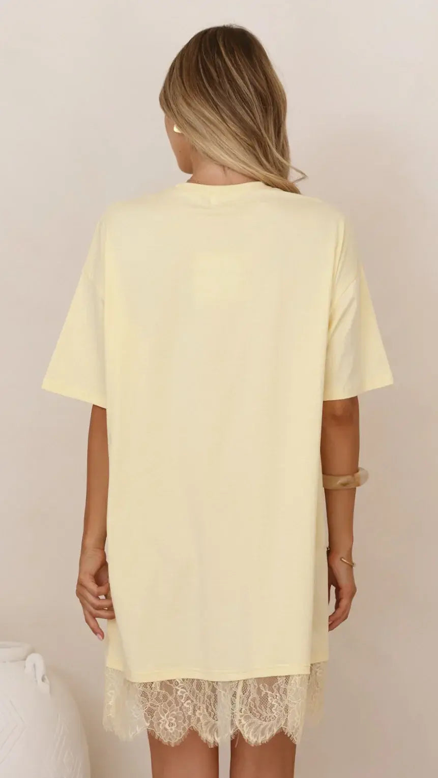 Saya T Shirt Lace Mini Dress - Yellow