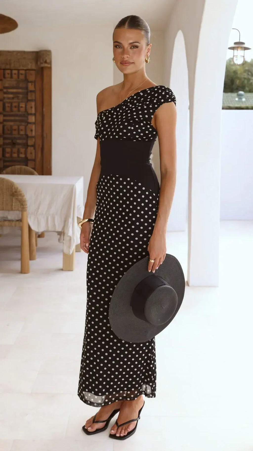 Bonnie Maxi Dress - Black/White Polka