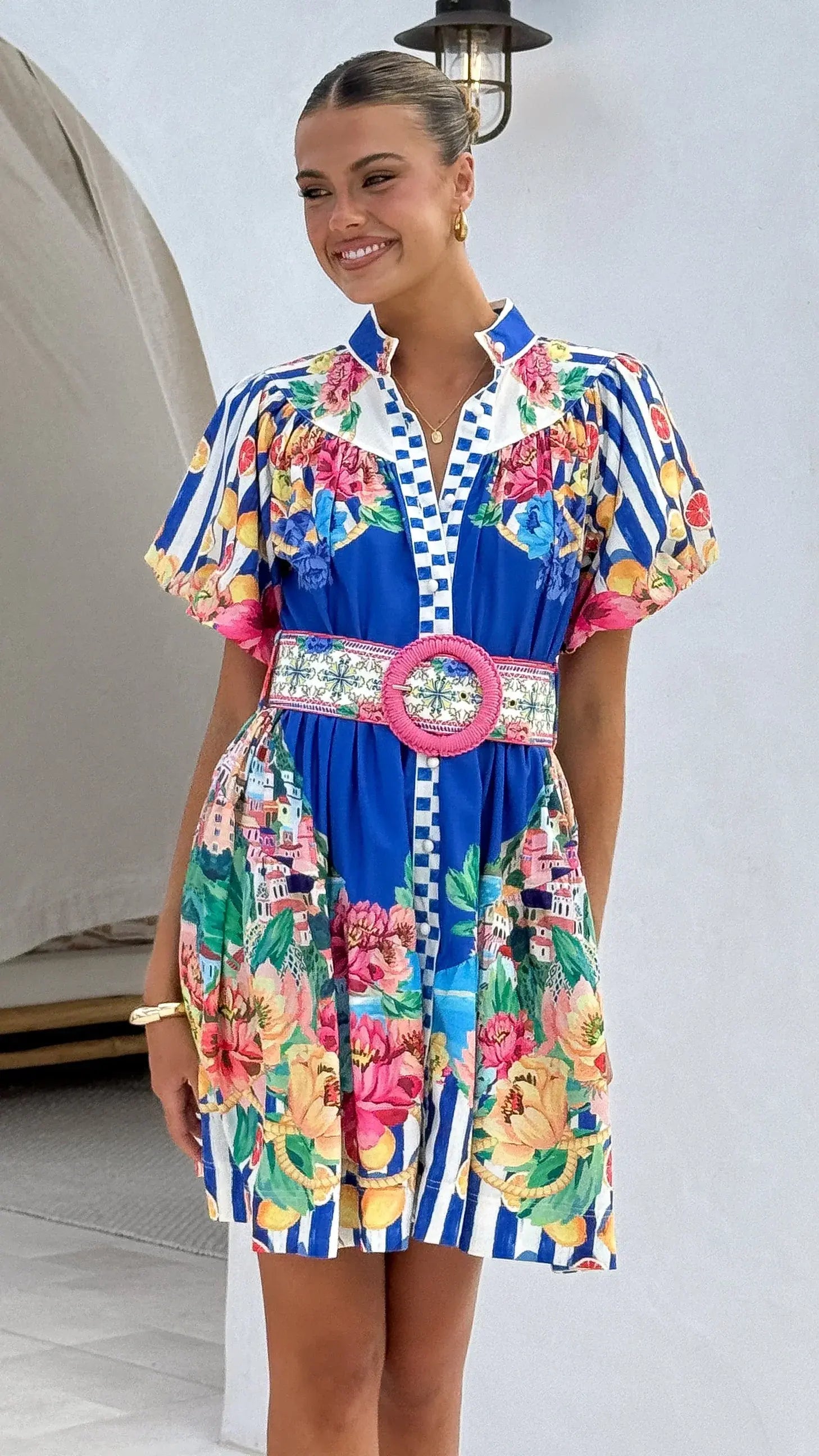 Talisha Mini Dress - Positano Cobalt