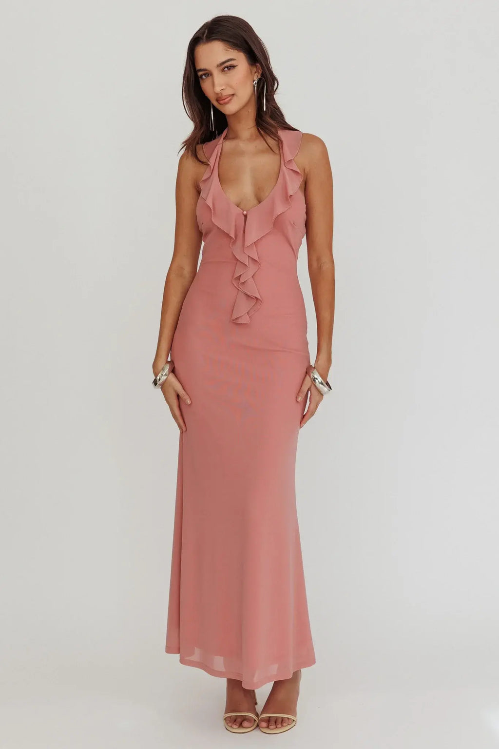Live Loud Ruffle Halterneck Maxi Dress Rose