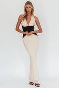 Milos Contrast Halter Maxi Dress Cream