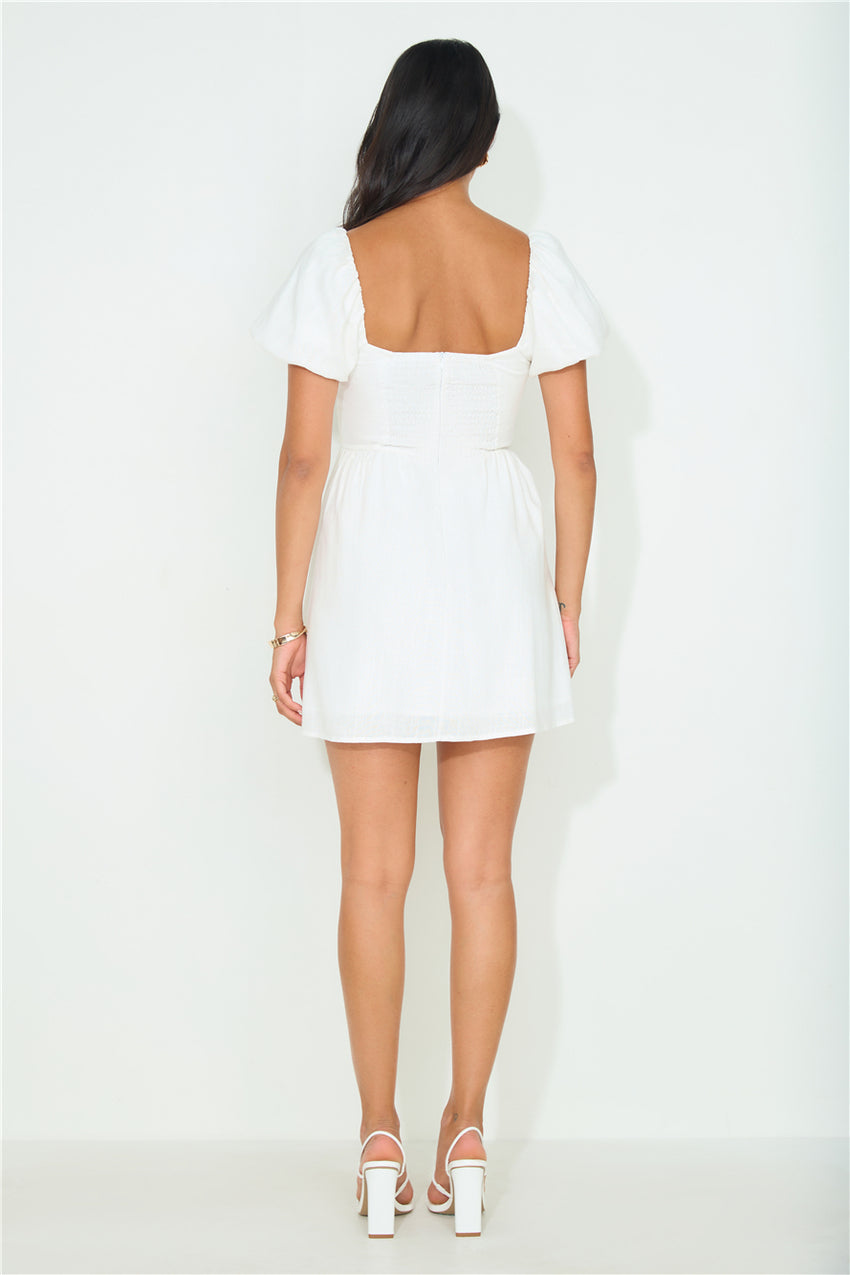 Riser Linen Blend Mini Dress White