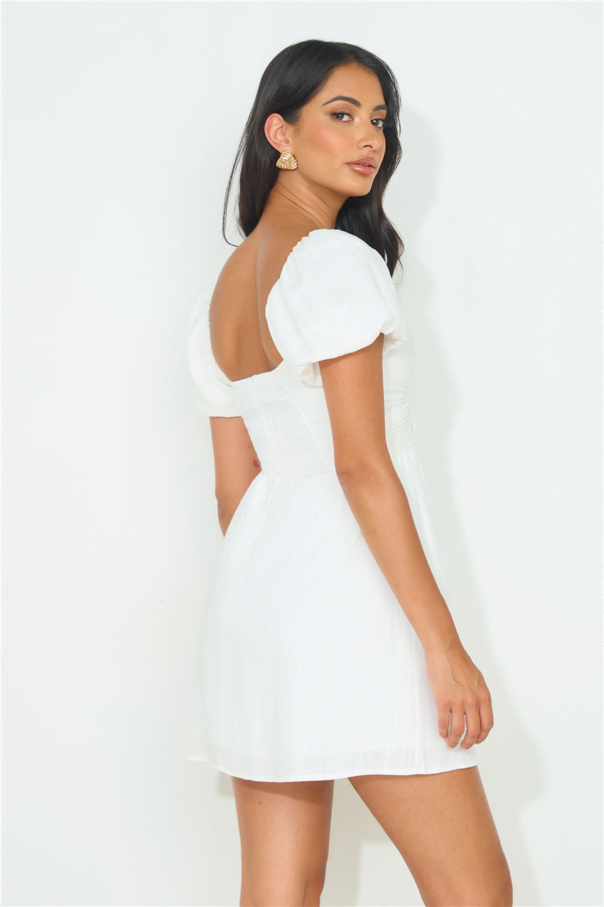 Riser Linen Blend Mini Dress White