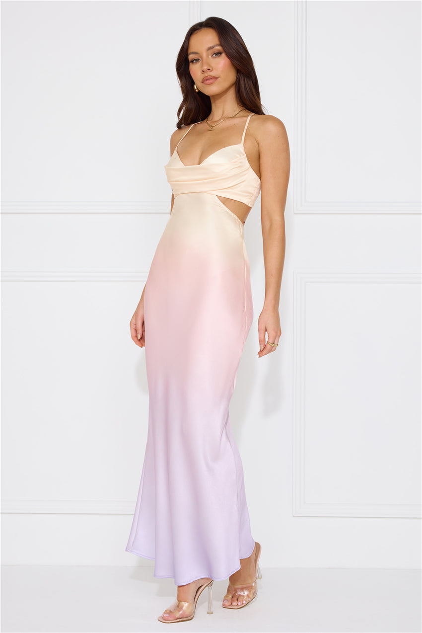 Rainbow Glare Satin Maxi Dress Print