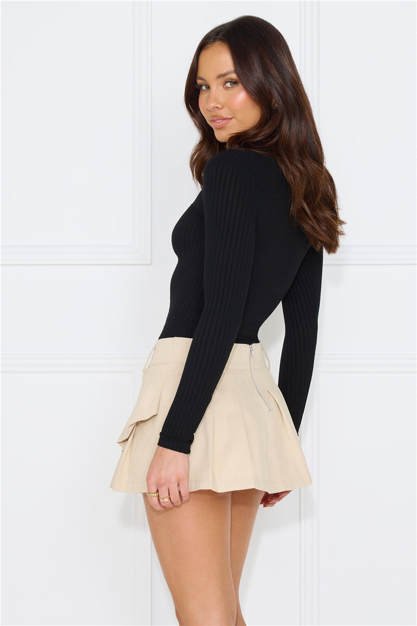 Midnight Delight Mid Waisted Denim Mini Skirt Beige