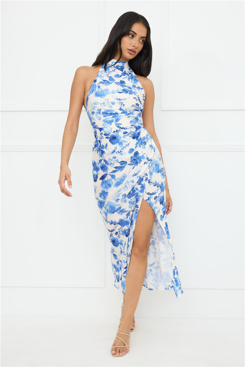 Cupid’s Kiss Halter Midi Dress Blue