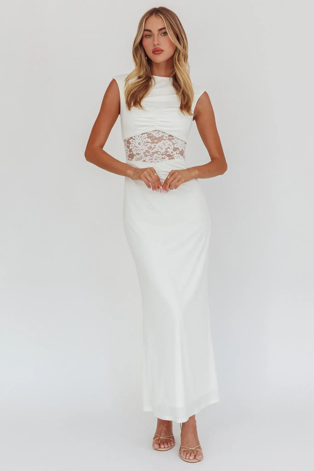 Solara Lace Waist Maxi Dress White