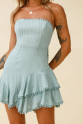 Candy Strapless Layered Ruffle Hem Dress Sage