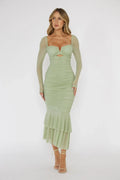 Nadia Long Sleeve Fishtail Midi Dress Mint