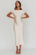 Loveland Cap Sleeve Cowl Back Midi Dress Oyster