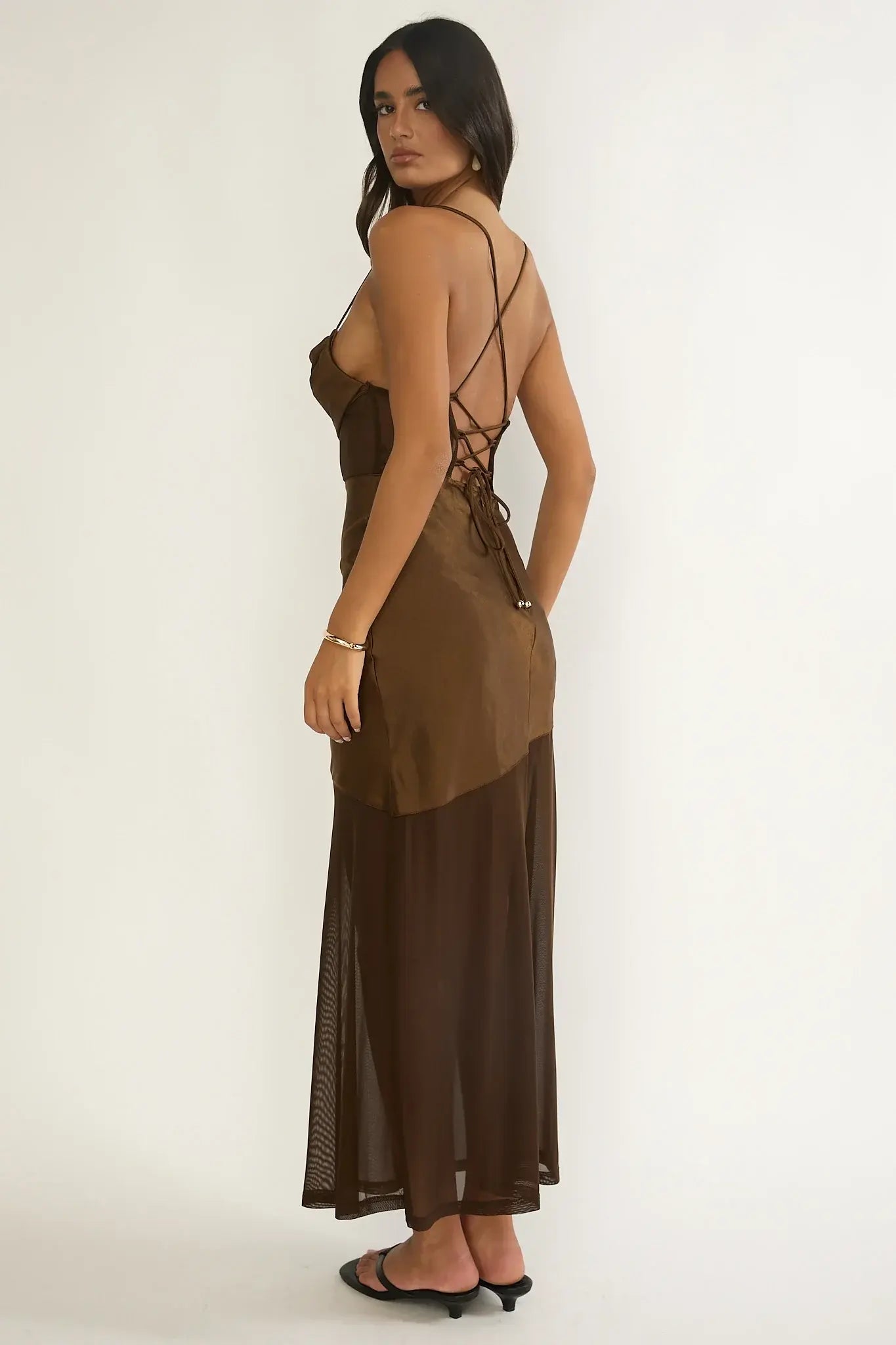 Golden Era Sheer Waist Maxi Dress Chocolate