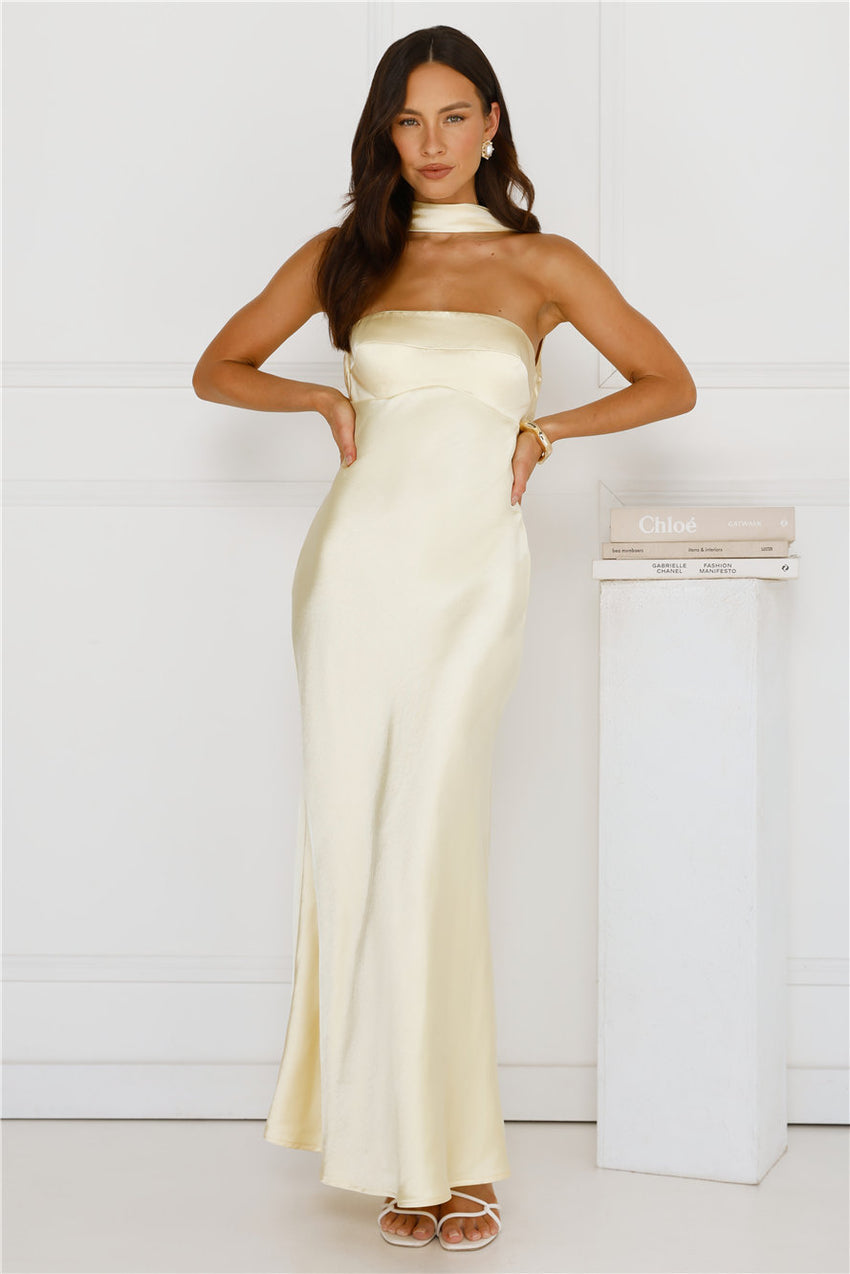 Precious Pearl Satin Maxi Dress Yellow
