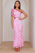 Uplifted One Shoulder Maxi Dress Pink