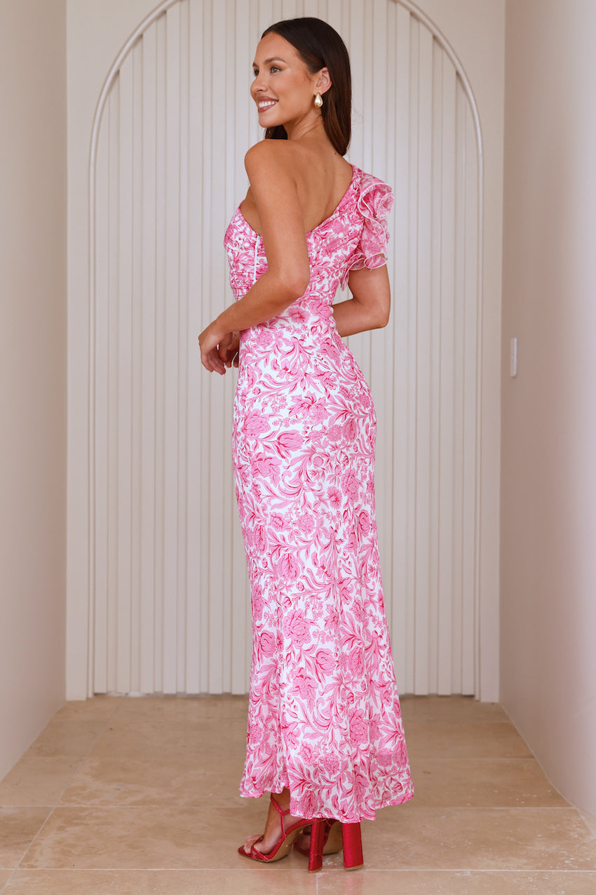 Uplifted One Shoulder Maxi Dress Pink