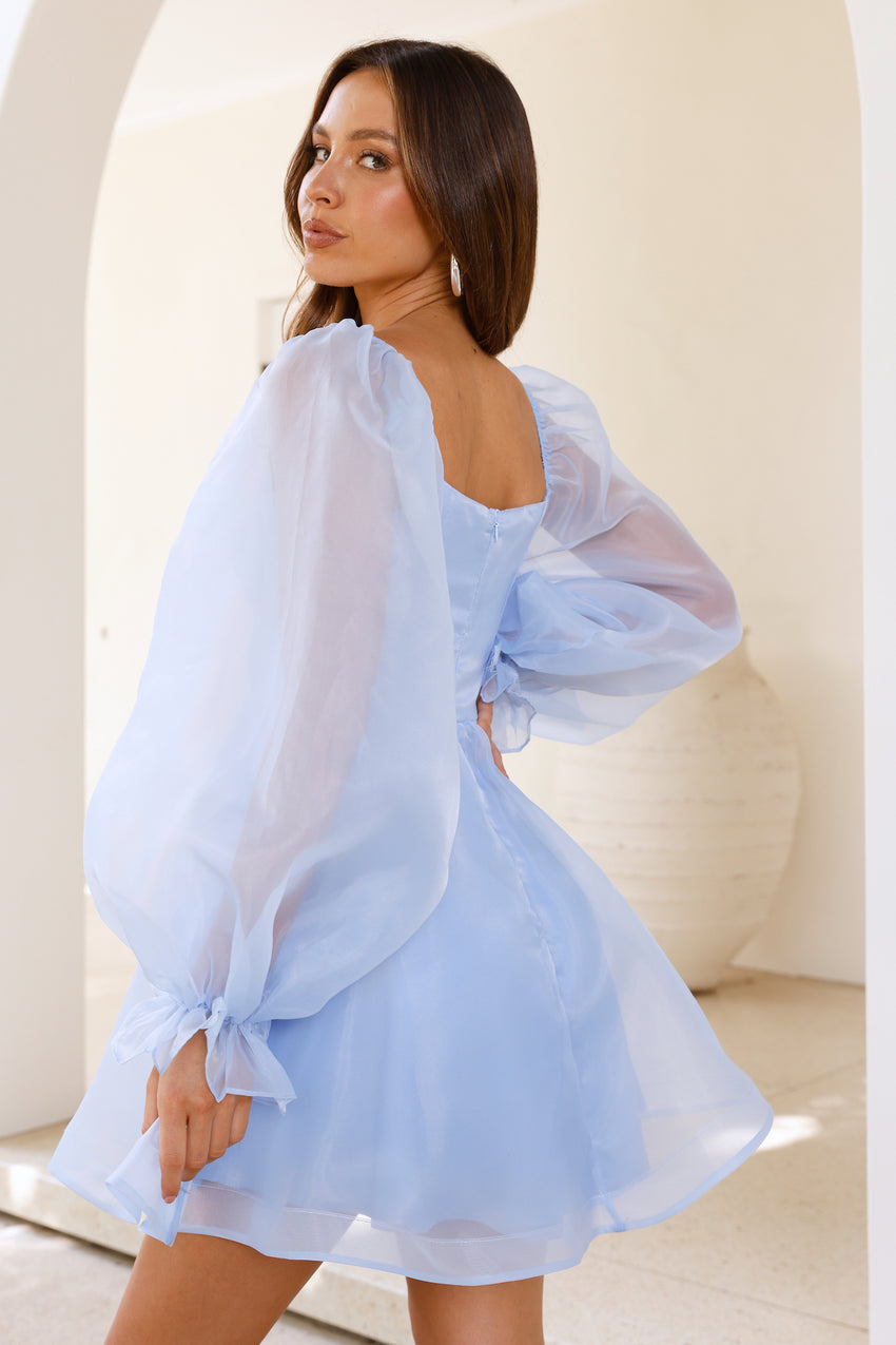 Story Book Long Sleeve Mini Dress Blue