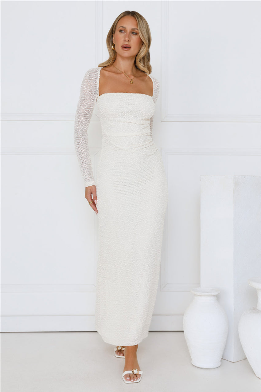 Hot Girl Habits Long Sleeve Maxi Dress Beige