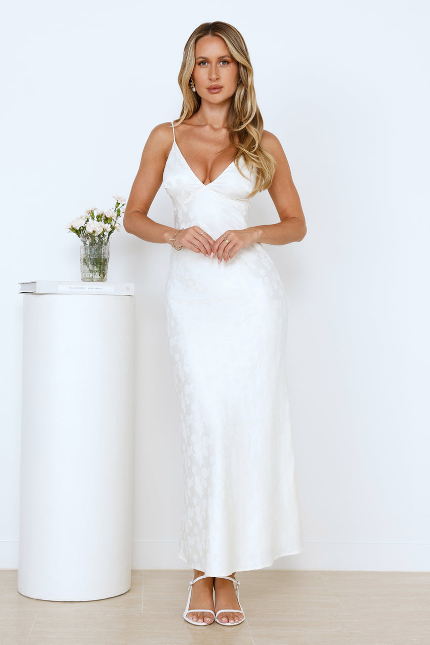 Floral Kiss Satin Maxi Dress Beige