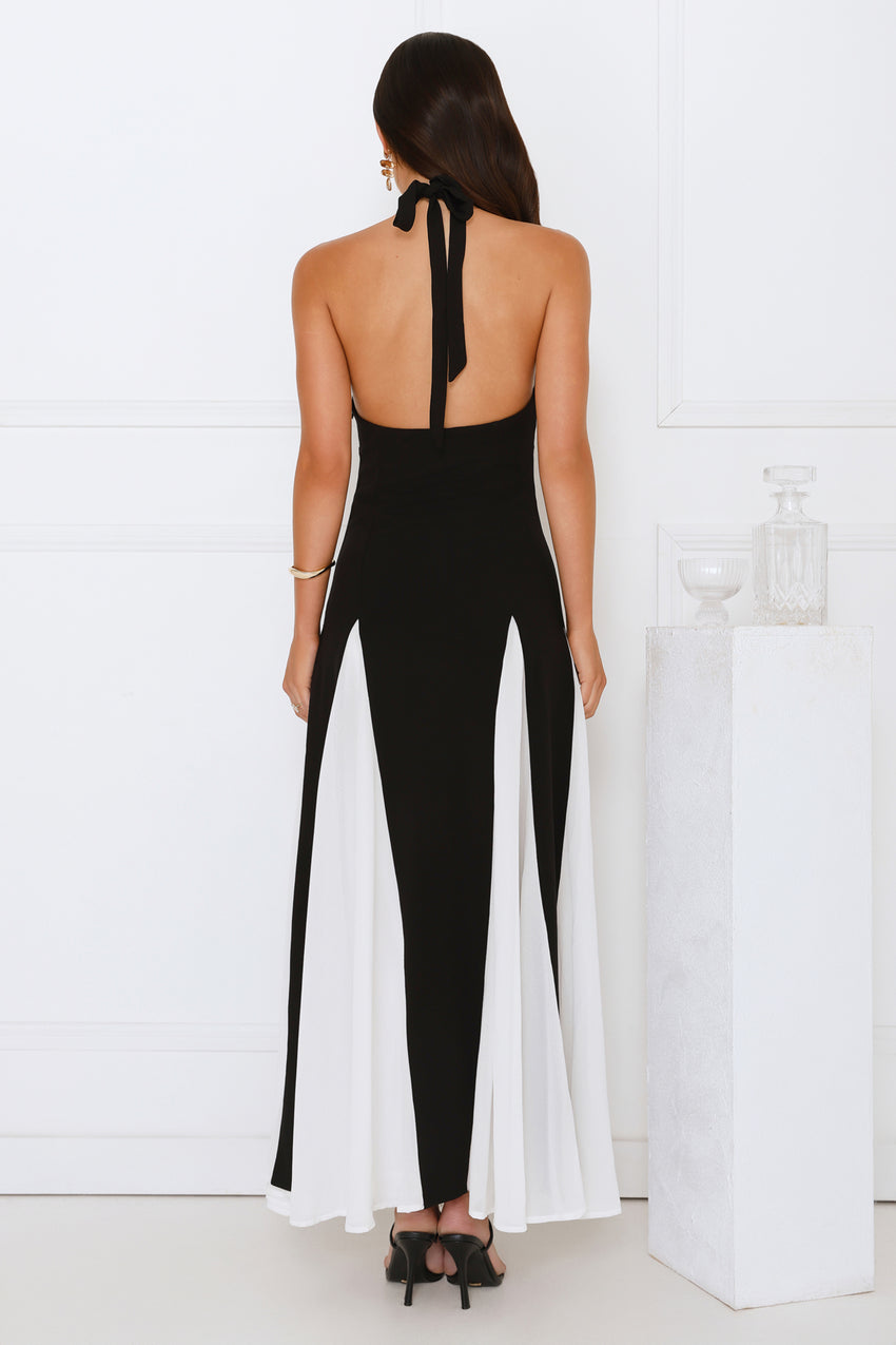 Starry Soirée Halter Maxi Dress Black
