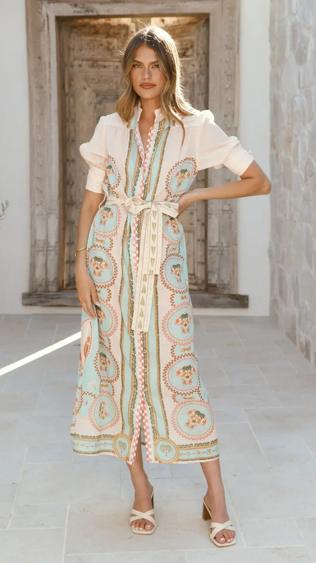 Magnolia Midi Dress - Acacia Palm Cream