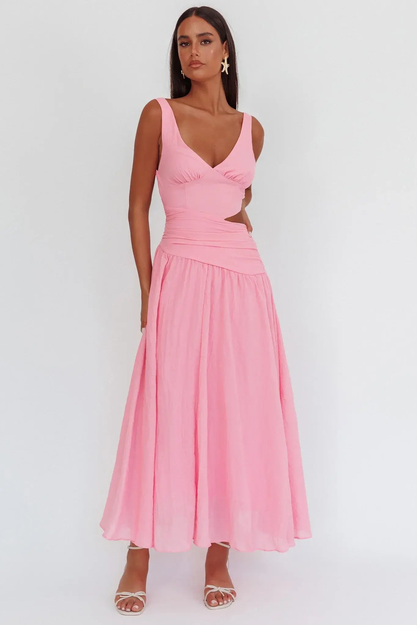 First Dates Waist Cut-Out Maxi Dress Pink
