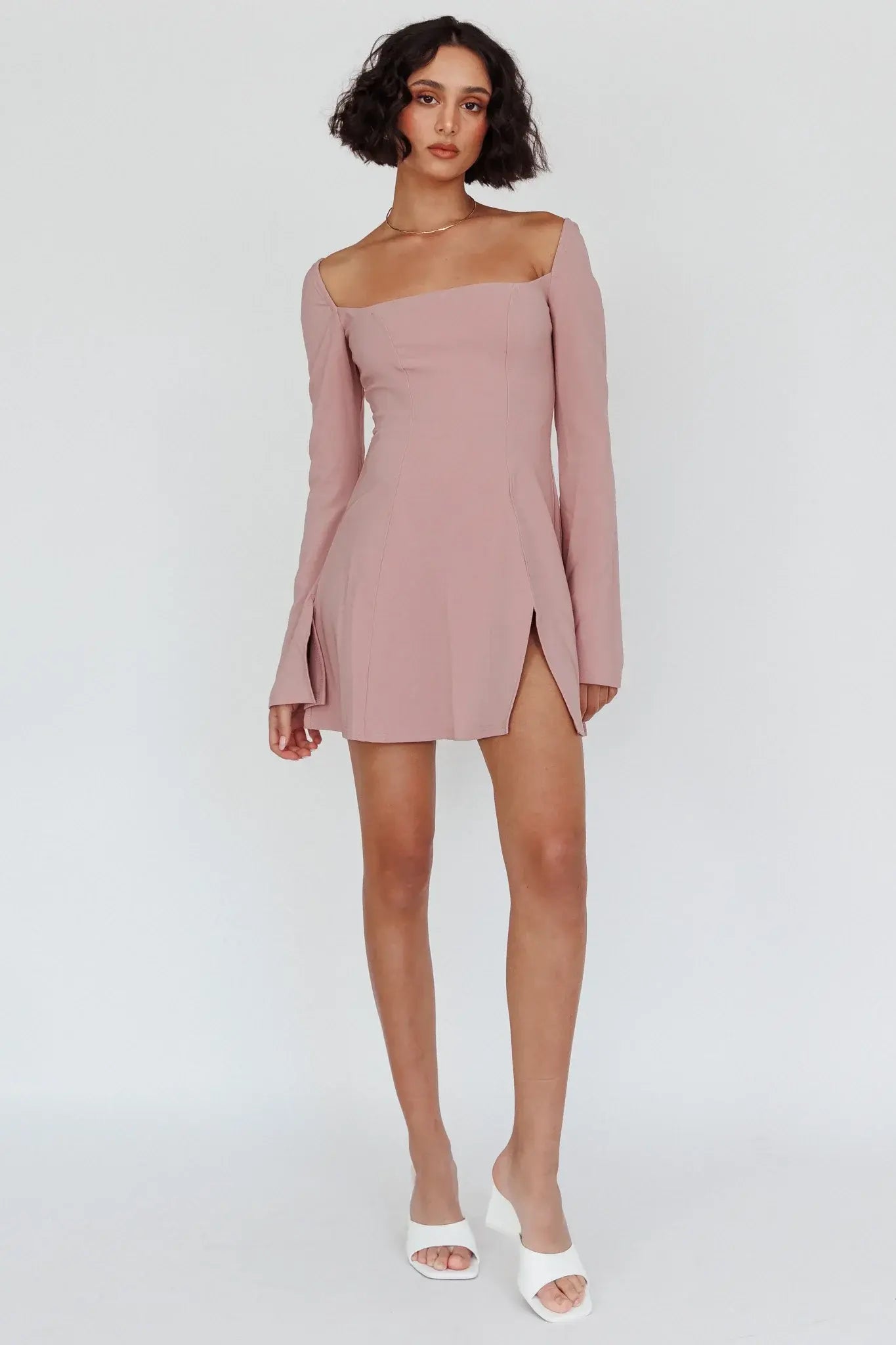 Kieran Long Sleeve A-Line Mini Dress Blush