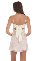 Embroidered Floral Babydoll Dress In Cream