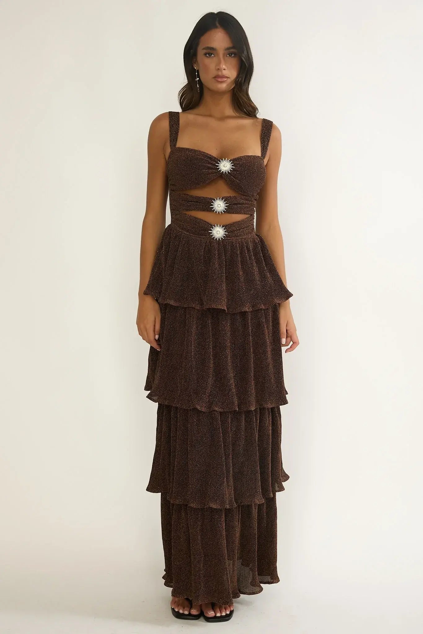 Ceylon Cut-Out Bodice Layered Maxi Dress Bronze