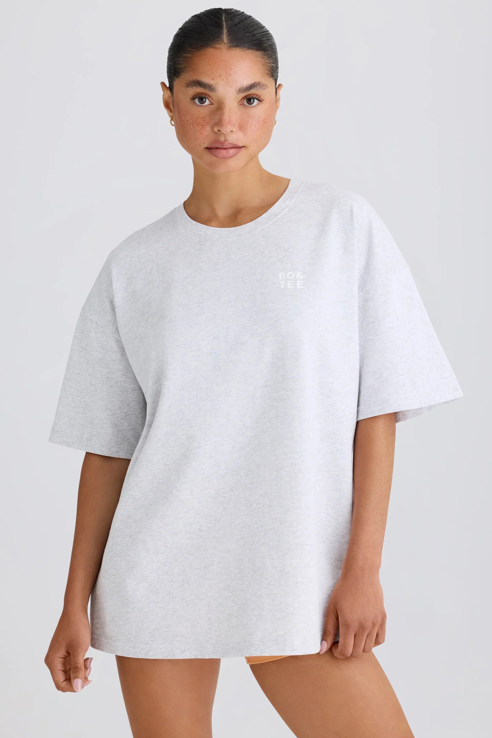 Soft Cotton Jersey Oversized T-Shirt In Grey Marl