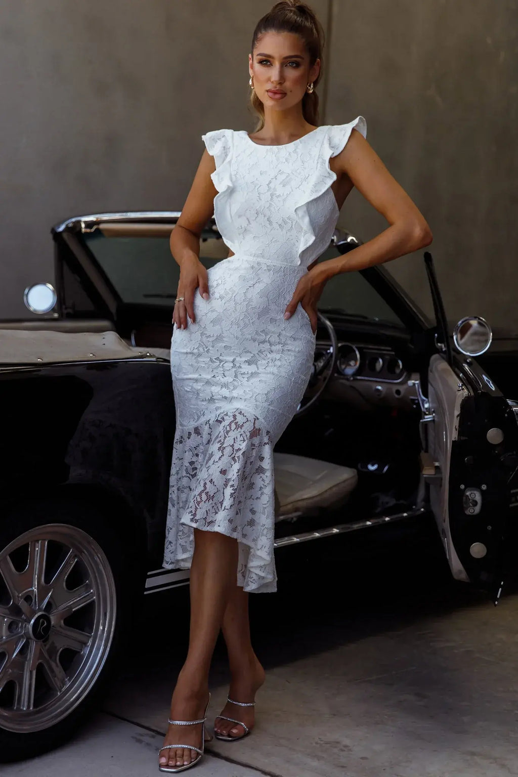 Jackie Pinafore Floral Lace Dress White