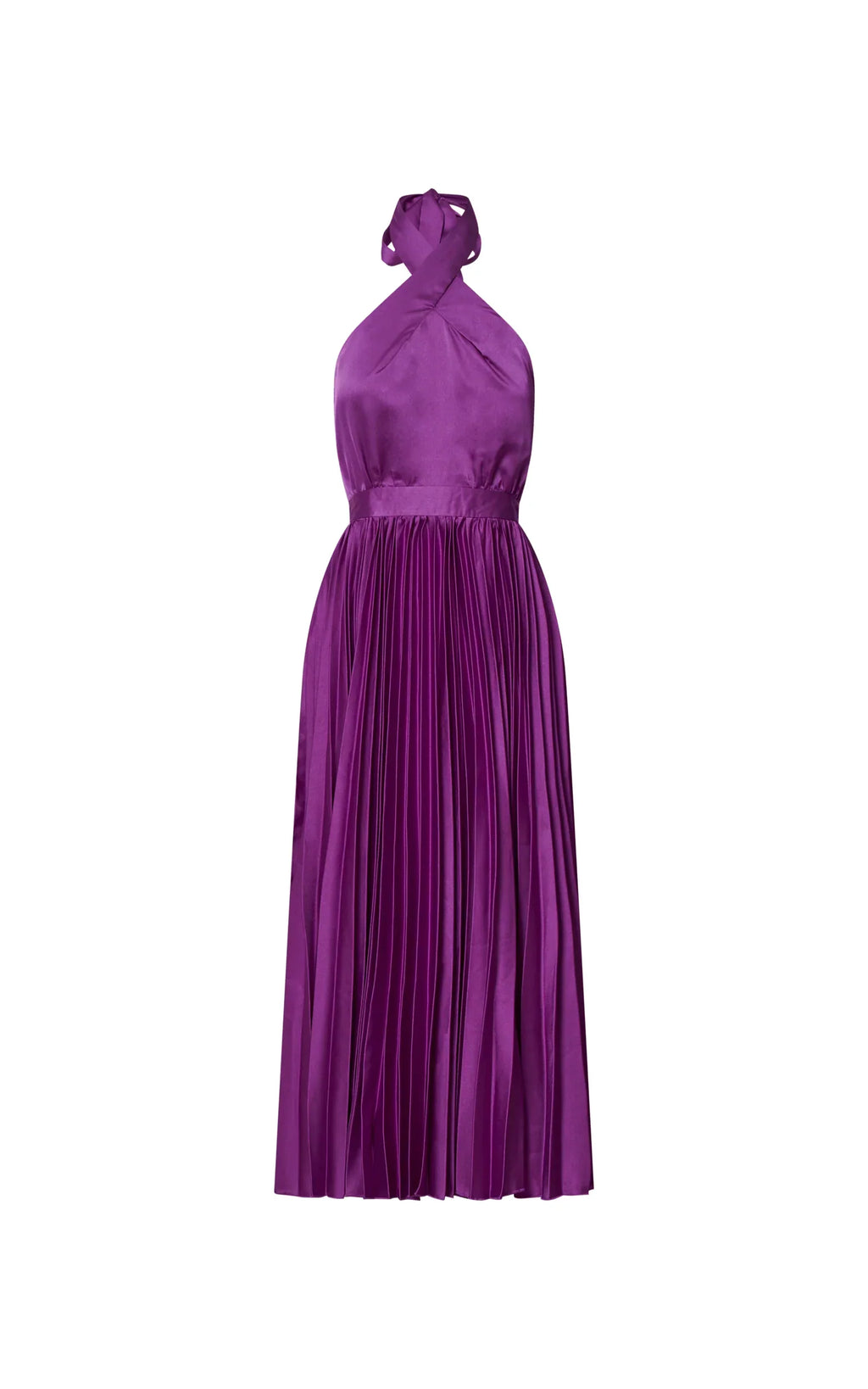 Eloise Midi Dress - Halter Neck Pleated Dress In Grape