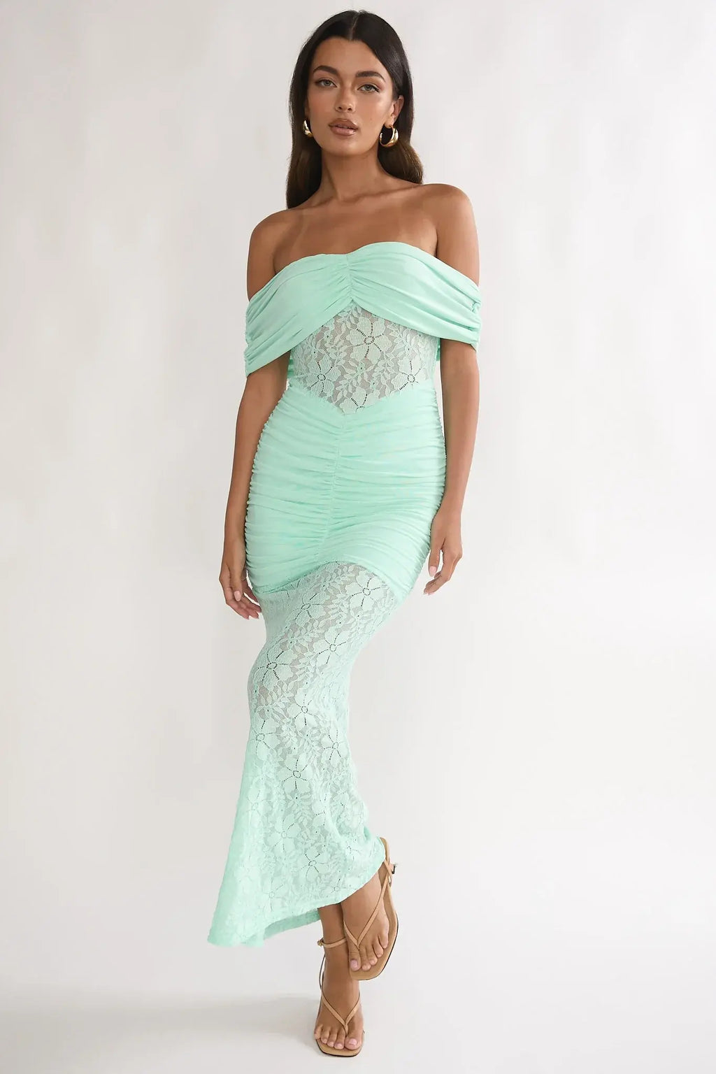Silver Moon Off-Shoulder Maxi Dress Floral Mint